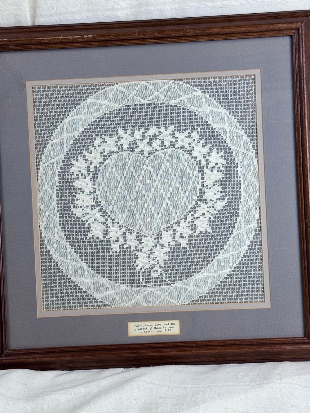 VTG Framed Matted Lace Heart Betty Spooner  Scripture Works Wall Art